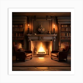 Fireplace In A Library Art Print