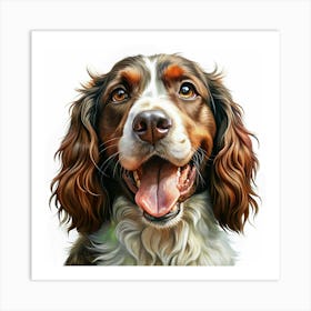 Portrait Of A Happy Springer Spaniel With Brown And White Fur Art Print