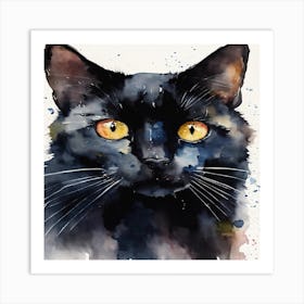 Black Cat With Yellow Eyes Art Print