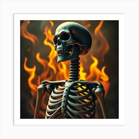 Skeleton On Fire Art Print