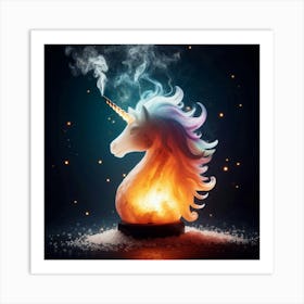 A Unicorn Salt Lamp With Flames And Smoke Swirling 2 Art Print