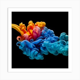 Abstract Long Cloud Of Colourful Smoke On A Blue (1) Art Print