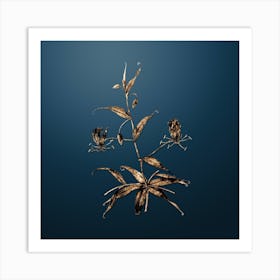 Gold Botanical Flame Lily on Dusk Blue n.3763 Art Print