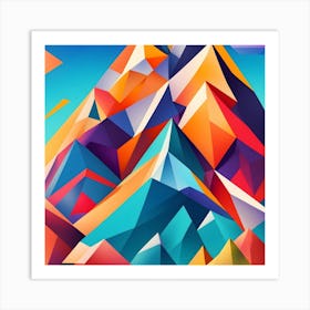 Abstract Colourful Geometric Polygonal Mountains Art Print