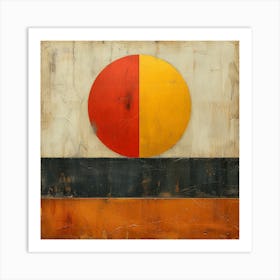 'Solar Contrast', a striking abstract piece where minimalist design meets the boldness of a sun-inspired palette. This artwork features a perfect circle split into warm and cool tones, evoking the duality of day and night against a textured backdrop.  Abstract Sun, Minimalist Design, Warm and Cool Tones.  #SolarContrast, #AbstractArt, #MinimalistSun.  'Solar Contrast' is a statement piece that marries simplicity with impact. Ideal for modern decor enthusiasts, it brings a touch of artistic sophistication to any space, inviting contemplation on the interplay of light and texture. This piece is a celebration of the sun's energy and the subtle complexity of minimalist art. Art Print