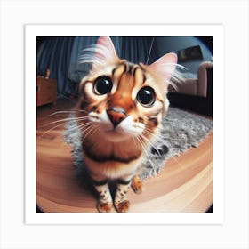 A Curious, Fluffy, And Cute Bengal Cat, Fisheye Lens Art Print