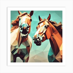 Two Horses Laughing 2 Polyart Art Print