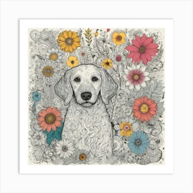 Golden Retriever In Flowers Art Print