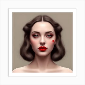 Woman With Red Lips Art Print