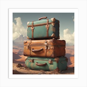 Old Suitcases In The Desert Luggage Gone Wild ( Bohemian Design ) Art Print