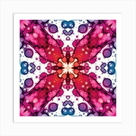 Abstraction Blue Red Watercolor Flower Four Leaf Clover 2 Art Print