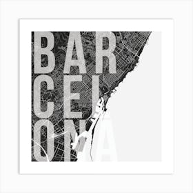 Barcelona Mono Street Map Text Overlay Square Art Print