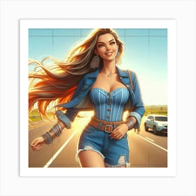 Girl Driving A Car Art Print