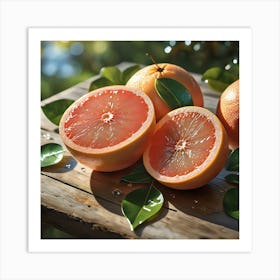 Grapefruits On A Wooden Table Art Print