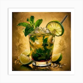 Mojito Cocktail On A Gold Background Art Print