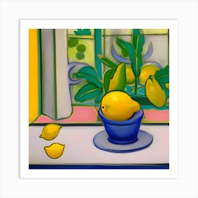 Lemons In A Blue Bowl Art Print