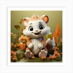 Cute Squirrel In Autumn Leaves Art Print