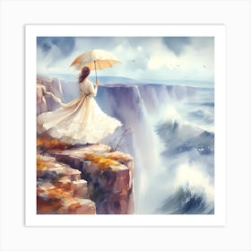 Cliff Girl With Umbrella Art Print