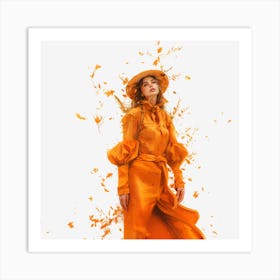 Orange Woman In Hat Art Print