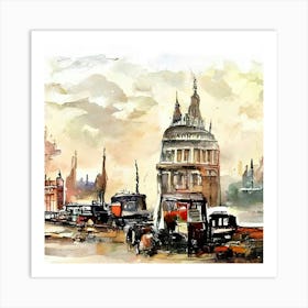 London Cityscape Watercolor Painting Art Print