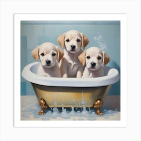 Three Puppies In A Bathtub Art Print