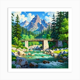 Bridge In The Mountains 4 Art Print