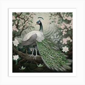 Ohara Koson Inspired Bird Painting Peacock 8 Square Art Print
