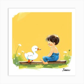 Little Boy And Duck Art Print