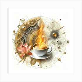 Hot Coffee Cup In Forms Creative Light Color Metamorphosis Illustration Art Print