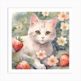 Strawberry Cat Art Print