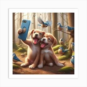 Cute Dogs Taking Selfies Art Print