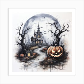 Halloween Haunted House Art Print