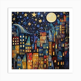 Christmas In The Night City 1 Art Print