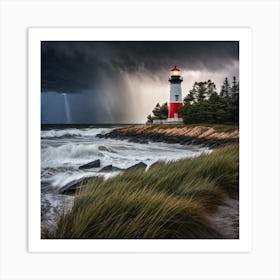 Lightning Storm Over The Lighthouse Art Print