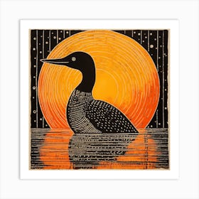 Retro Bird Lithograph Common Loon 3 Art Print