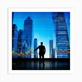 Career Progress Graph Soaring Upwards Against A Backdrop Of A Bustling Wall Street A Businessman In (3) Art Print