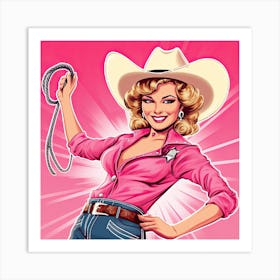 Happy Cowgirl Pink Illustration 5 Art Print
