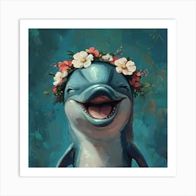 Dolphin In A Flower Crown Art Print