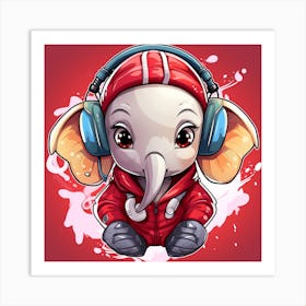 Cute Elephant With Headphones Art Print
