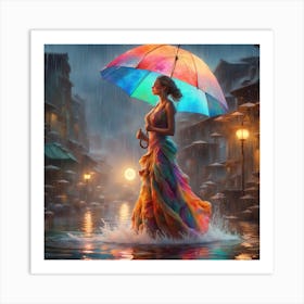 Colorful Woman In The Rain Art Print