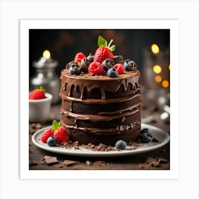 Chocolate Cake With Berries 3 Art Print