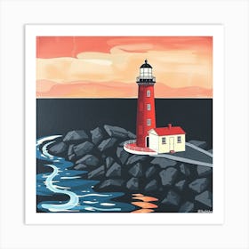 Lighthouse At Sunset 1 Art Print