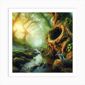 Kingfisher In The Forest 16 Art Print