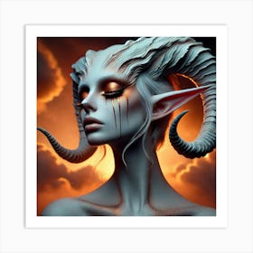 Demon Girl With Horns 2 Art Print