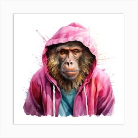 Watercolour Cartoon Baboon In A Hoodie 2 Art Print