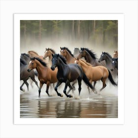 Horses Running In The Water 9 Art Print