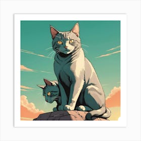 Cat Sitting On A Rock Art Print