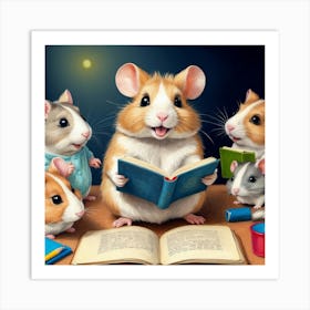 Hamsters Reading Book Art Print