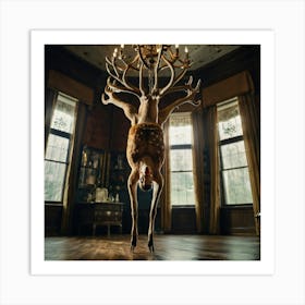 Deer In A Chandelier 2 Art Print