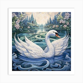 Swan In The Water Art Print